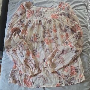 LC Lauren Conrad Cream Floral Blouse